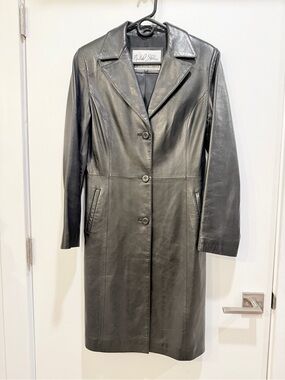 Michael Holan North Beach Leather Black Long Leather Coat, Sz 4